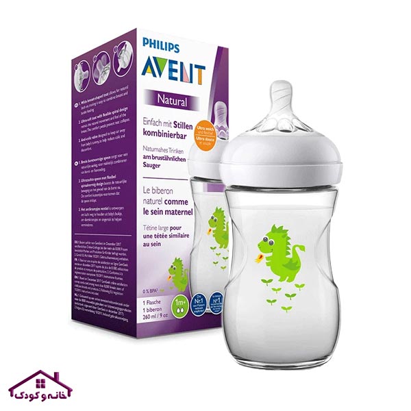 368 شیشه شیر طلقی گنجایش260میل اونت avent (طرح اژدها سبز) - Image 1
