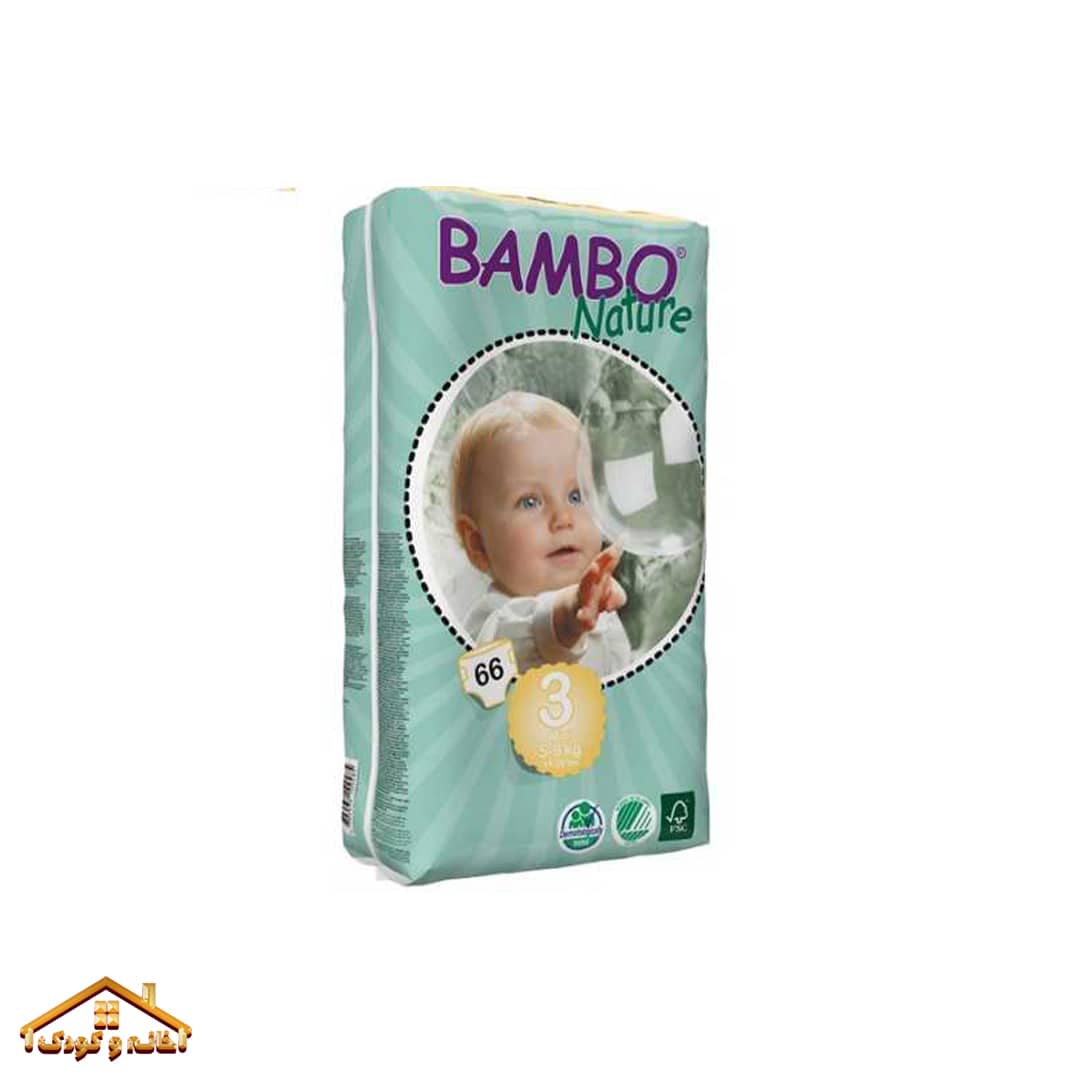 سایز-3-66 پوشک بچه چسبی سایز 3 66عددی بامبو bambo - Image 1