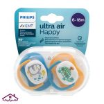 پستانک اولترا ایر بسته 2 عددی 6-18ماه آبی-نارنجی ultra air اونت Avent