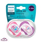 پستانک اولترا ایر بسته 2 عددی 6-18ماه صورتی ultra air اونت Avent
