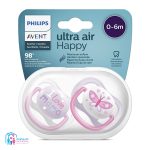 پستانک اولترا ایر بسته 2 عددی 0-6 ماه صورتی ultra air اونت Avent
