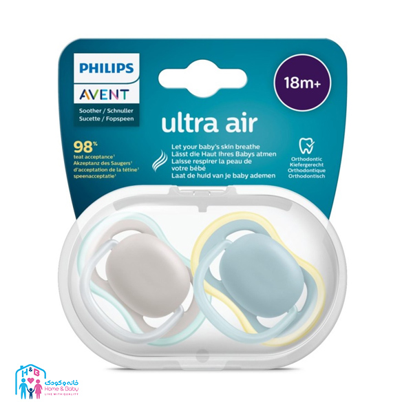 66 پستانک اولترا ایر بسته 2 عددی18+ ماه آبی ultra air اونت Avent - Image 1